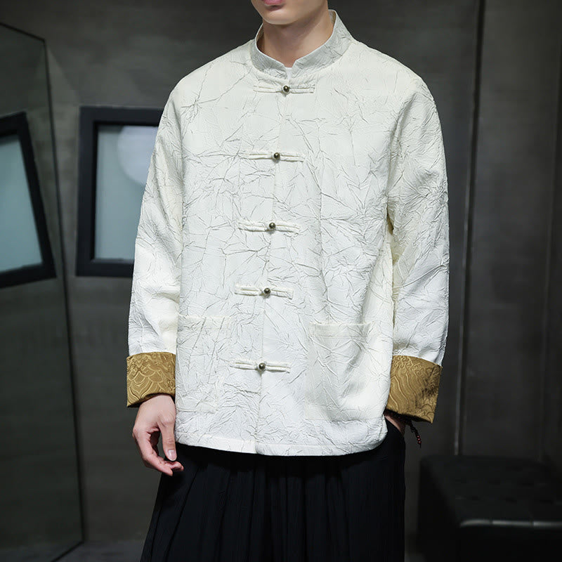 Lightweight Nylon Structured Frog-Button Meditation Jacket Shirt