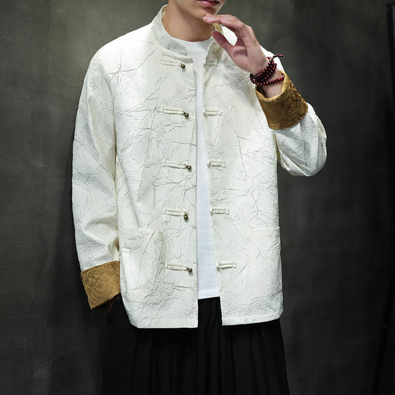 Lightweight Nylon Structured Frog-Button Meditation Jacket Shirt