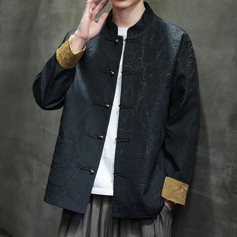 Lightweight Nylon Structured Frog-Button Meditation Jacket Shirt