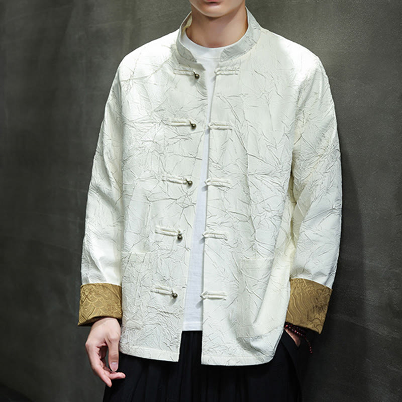 Lightweight Nylon Structured Frog-Button Meditation Jacket Shirt