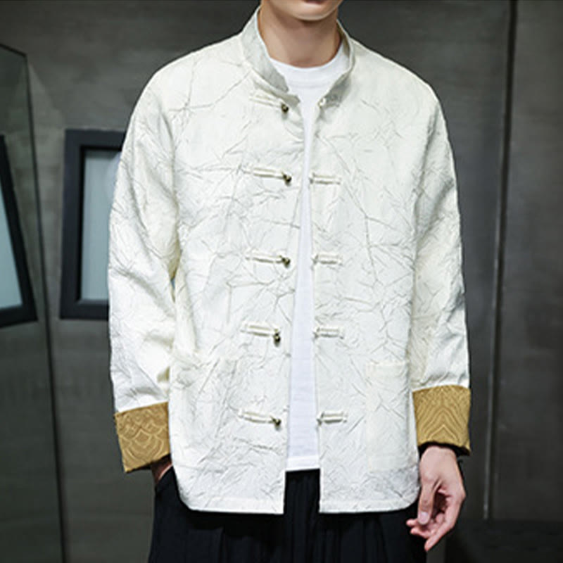 Lightweight Nylon Structured Frog-Button Meditation Jacket Shirt