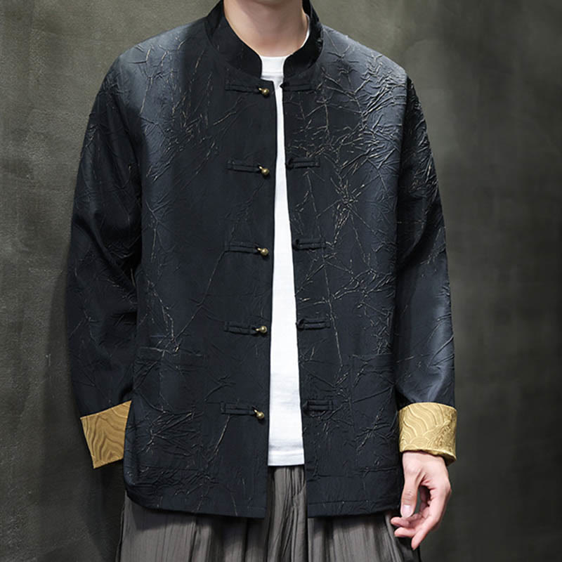 Lightweight Nylon Structured Frog-Button Meditation Jacket Shirt