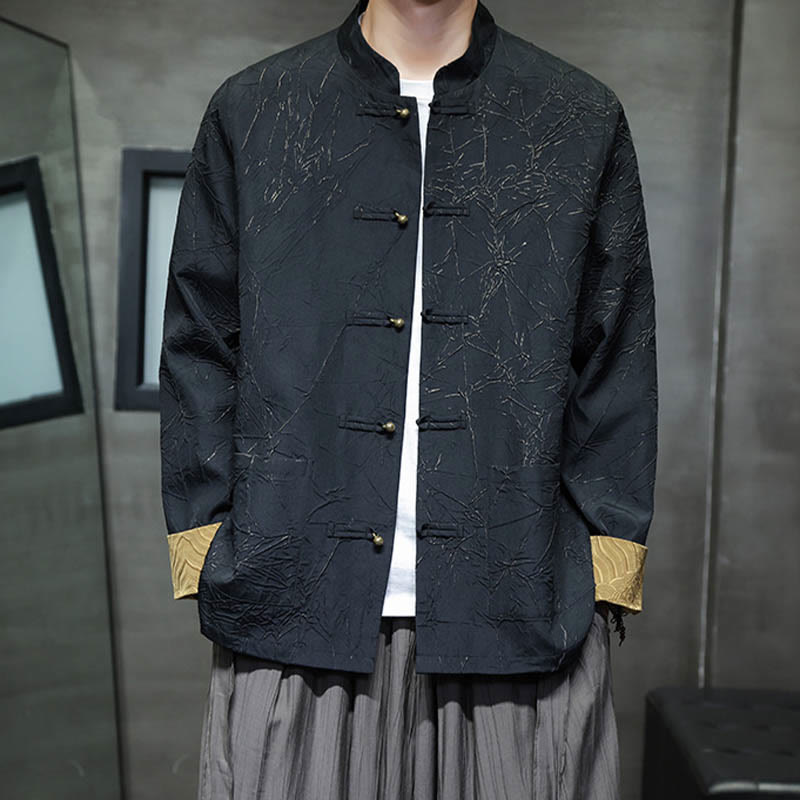Lightweight Nylon Structured Frog-Button Meditation Jacket Shirt