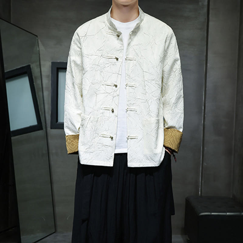 Lightweight Nylon Structured Frog-Button Meditation Jacket Shirt