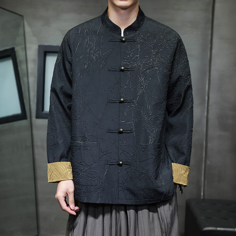 Lightweight Nylon Structured Frog-Button Meditation Jacket Shirt