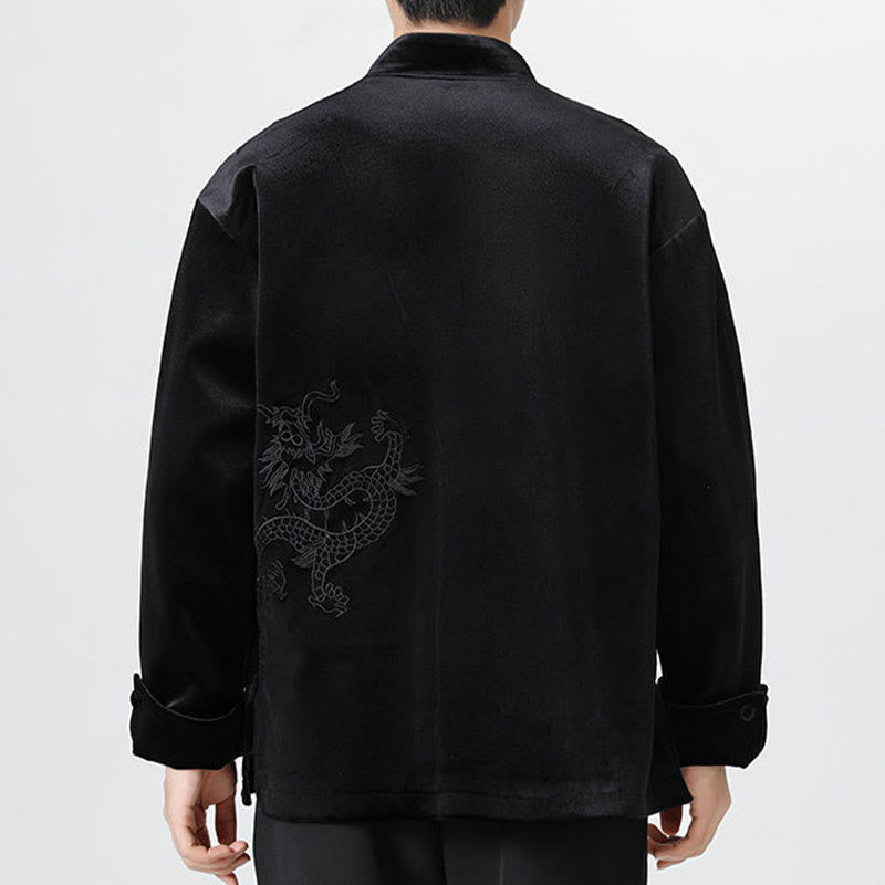 Embroider Dragon Casual Frog-button Cotton Men's Jacket Shirt Clothing