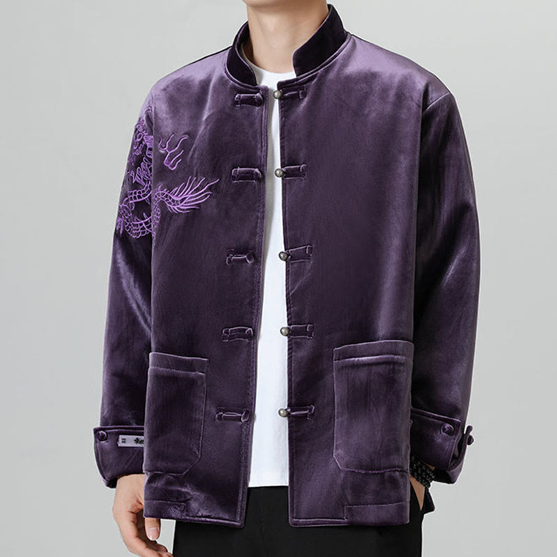 Embroider Dragon Casual Frog-button Cotton Men's Jacket Shirt Clothing