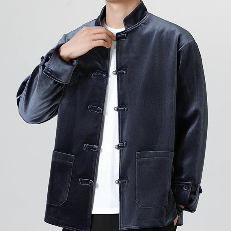 Embroider Dragon Casual Frog-button Cotton Men's Jacket Shirt Clothing