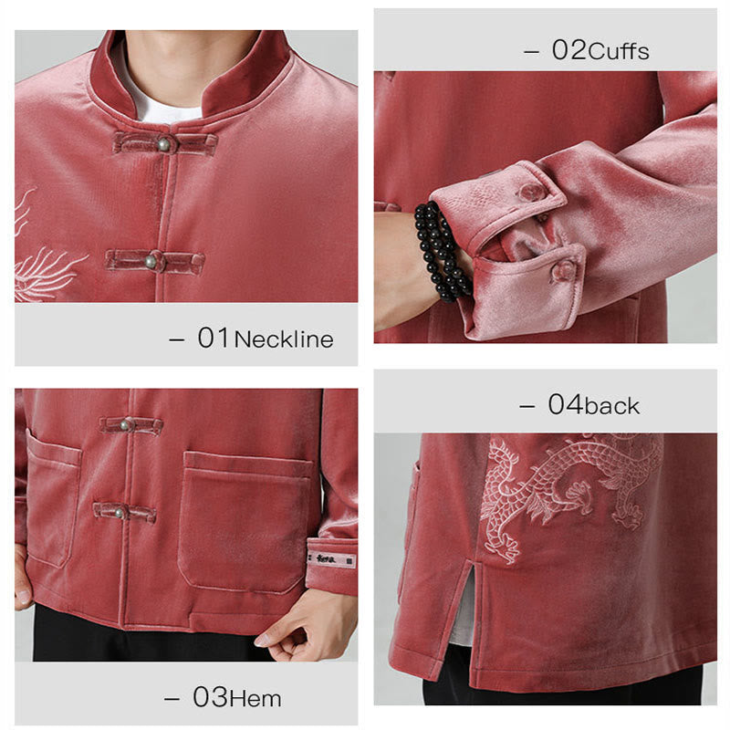 Embroider Dragon Casual Frog-button Cotton Men's Jacket Shirt Clothing