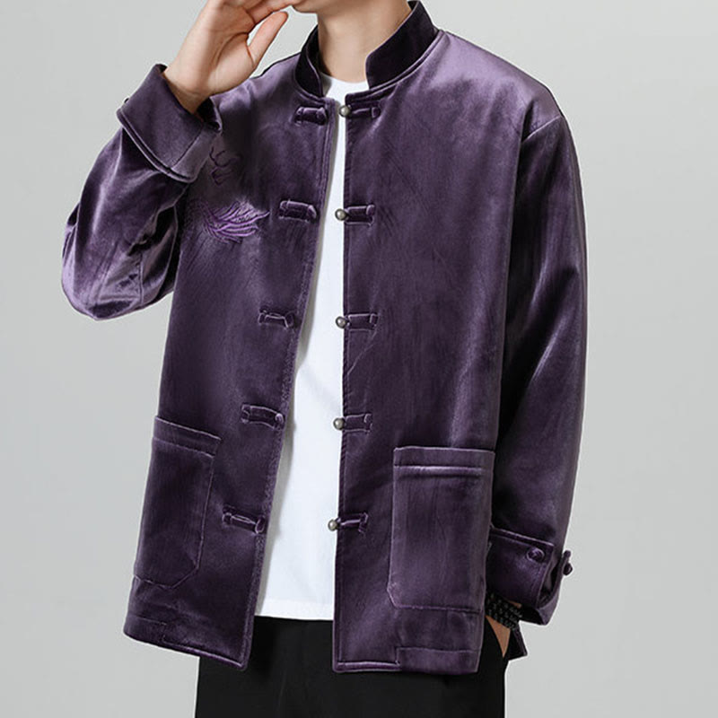 Embroider Dragon Casual Frog-button Cotton Men's Jacket Shirt Clothing