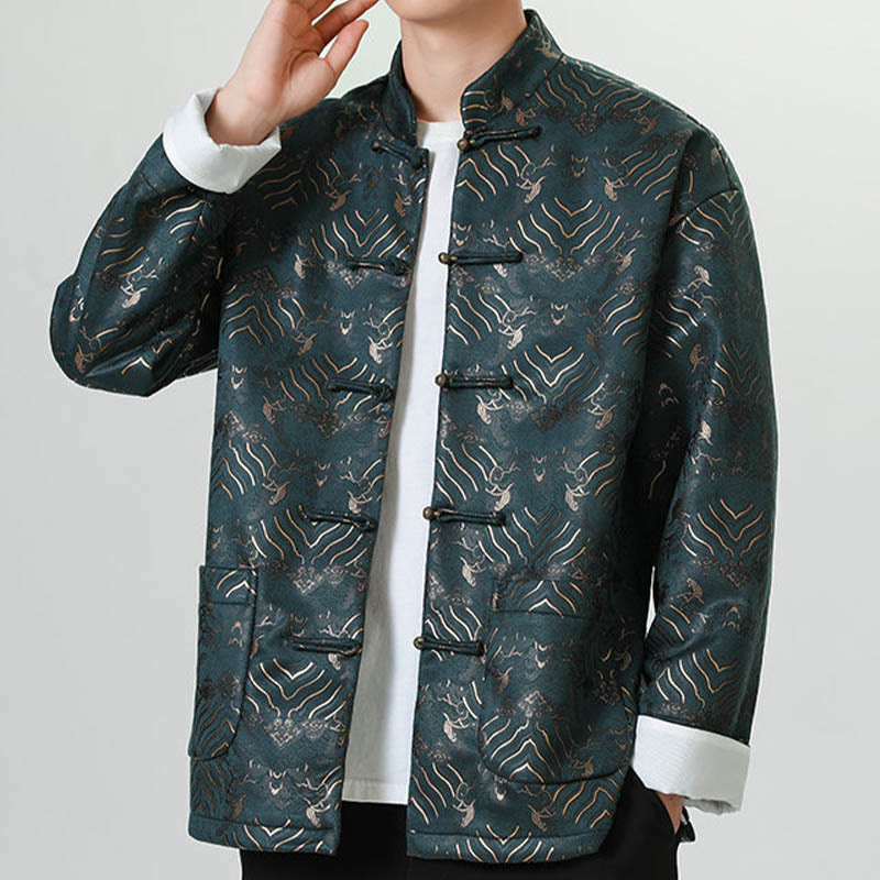 Tactile Cotton Wave Pattern Frog-Button Meditation Jacket Shirt