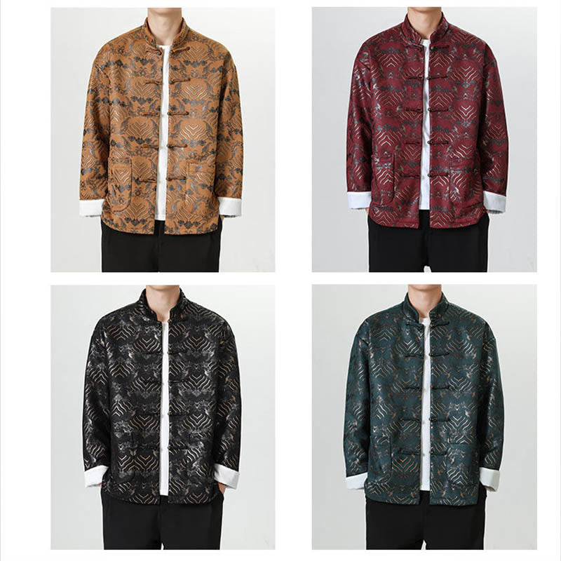 Frog-Button Chinese Tang Suit Wave Shape Long Shirt Men Jacket Clothing