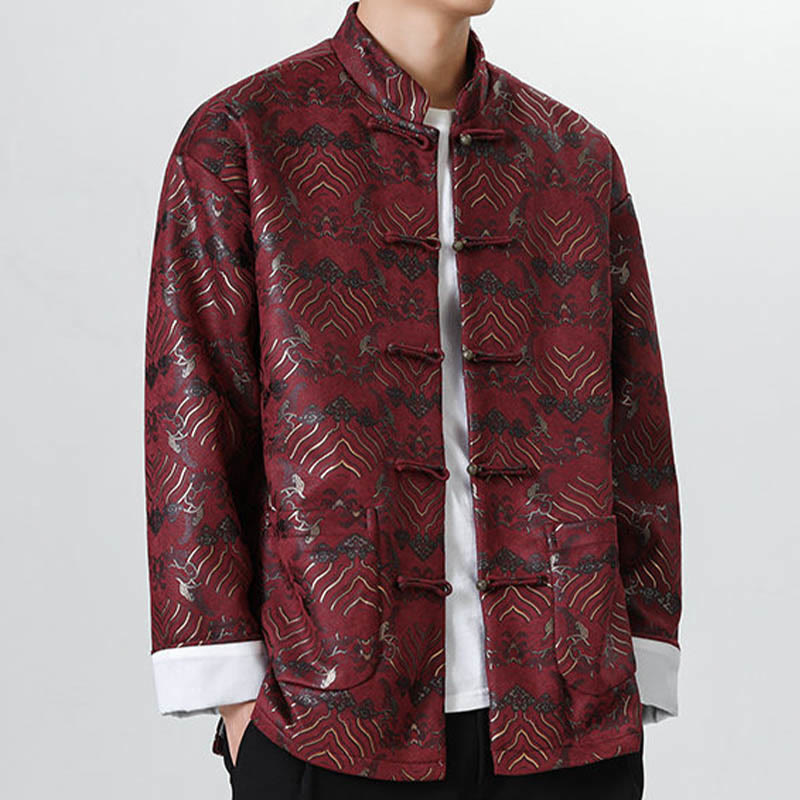 Tactile Cotton Wave Pattern Frog-Button Meditation Jacket Shirt