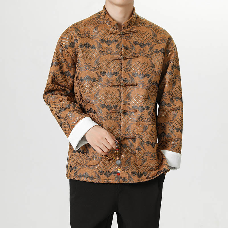 Tactile Cotton Wave Pattern Frog-Button Meditation Jacket Shirt