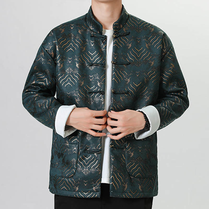 Tactile Cotton Wave Pattern Frog-Button Meditation Jacket Shirt