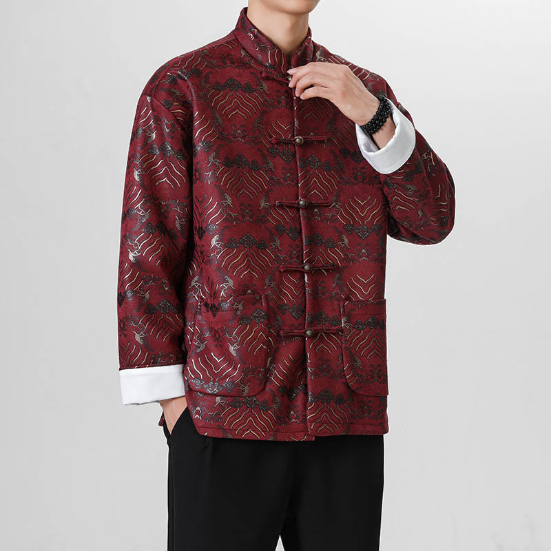 Tactile Cotton Wave Pattern Frog-Button Meditation Jacket Shirt