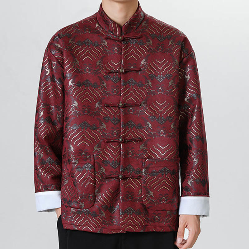 Tactile Cotton Wave Pattern Frog-Button Meditation Jacket Shirt