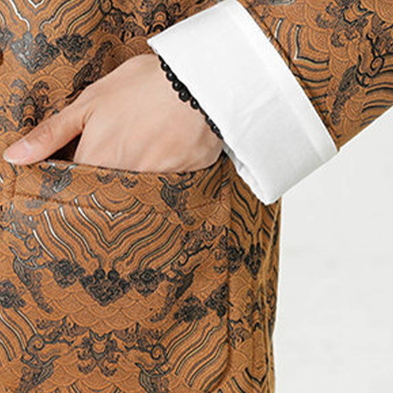 Tactile Cotton Wave Pattern Frog-Button Meditation Jacket Shirt