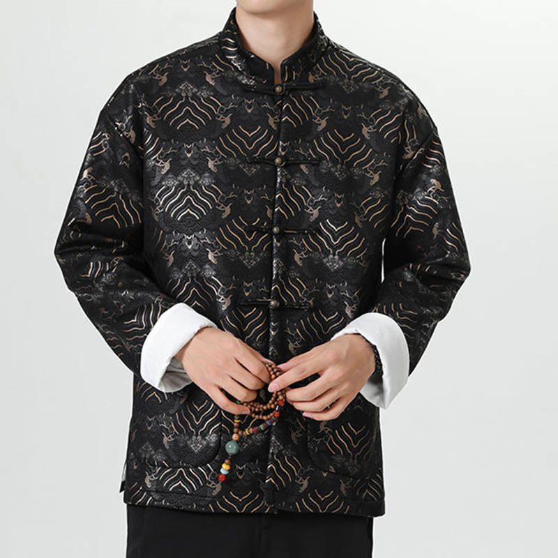 Tactile Cotton Wave Pattern Frog-Button Meditation Jacket Shirt