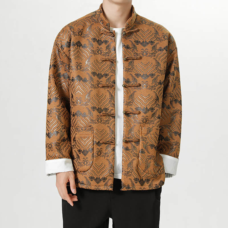 Tactile Cotton Wave Pattern Frog-Button Meditation Jacket Shirt