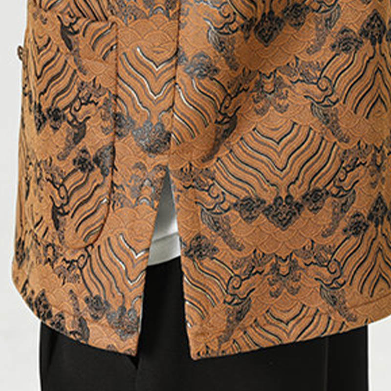 Frog-Button Chinese Tang Suit Wave Shape Long Shirt Men Jacket Clothing