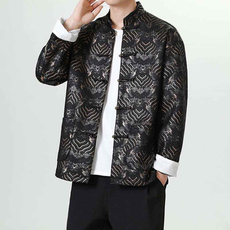 Tactile Cotton Wave Pattern Frog-Button Meditation Jacket Shirt