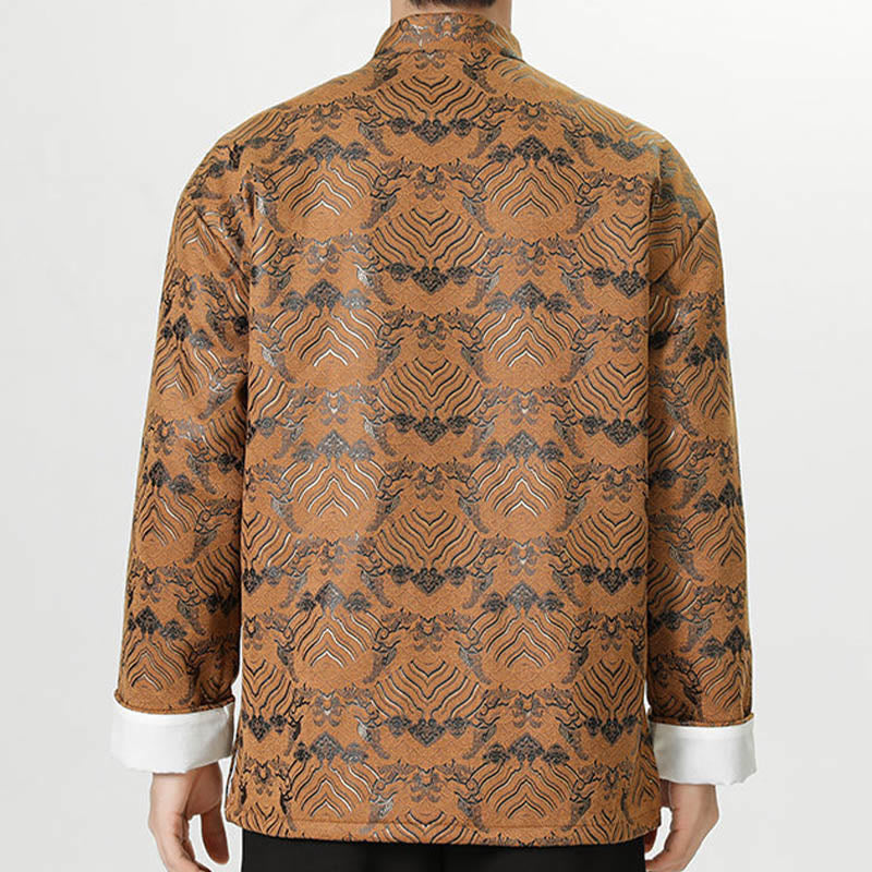 Frog-Button Chinese Tang Suit Wave Shape Long Shirt Men Jacket Clothing