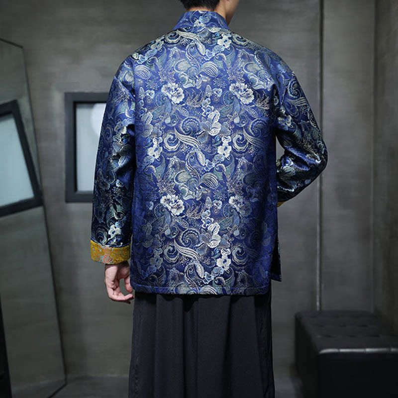 Frog-Button Chinese Tang Suit Stand Collar Long Shirt Men Jacket Clothing