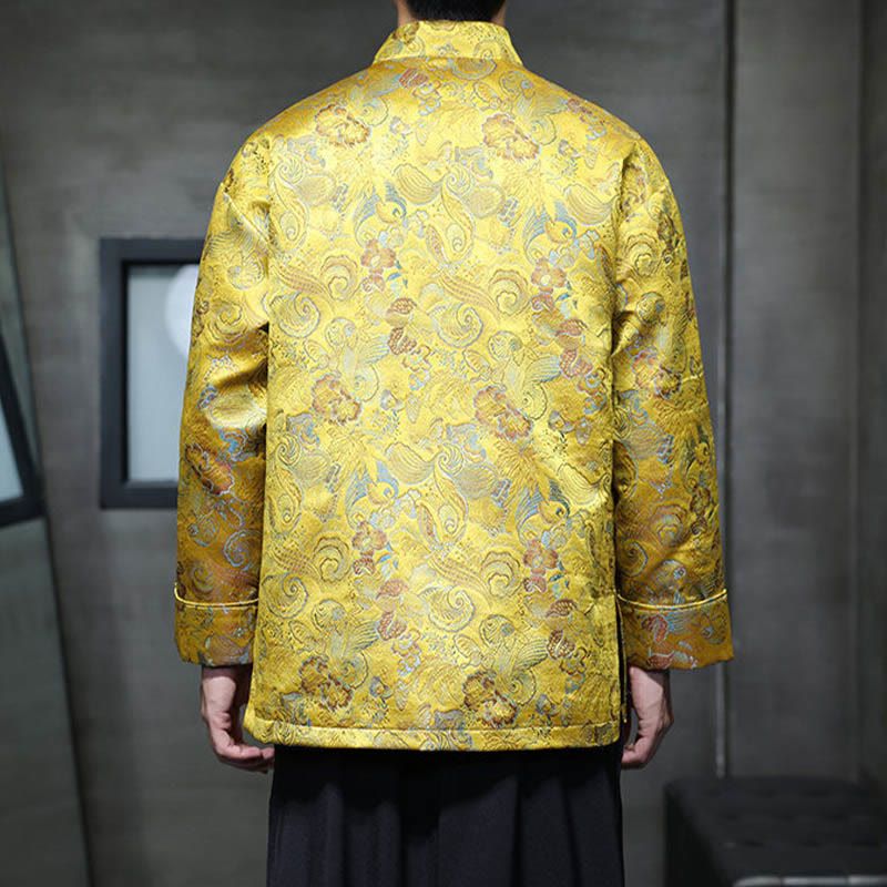 Frog-Button Chinese Tang Suit Stand Collar Long Shirt Men Jacket Clothing