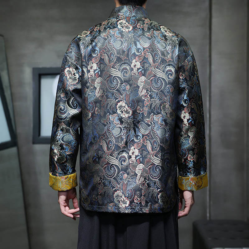 Frog-Button Chinese Tang Suit Stand Collar Long Shirt Men Jacket Clothing