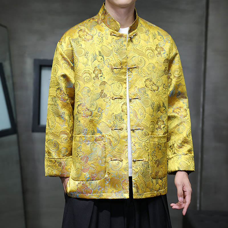 Frog-Button Chinese Tang Suit Stand Collar Long Shirt Men Jacket Clothing