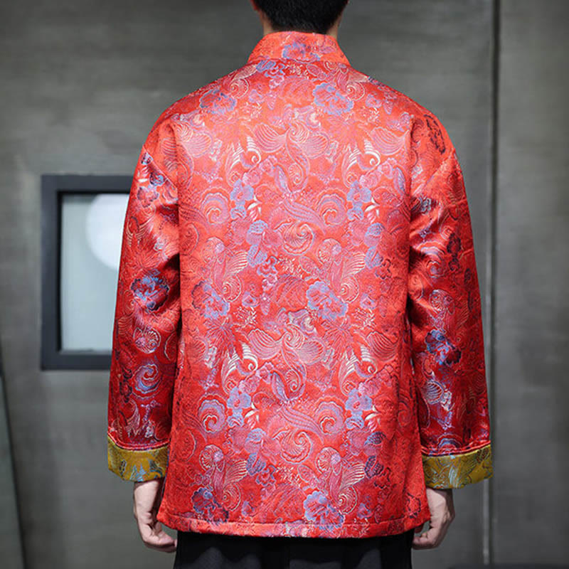 Frog-Button Chinese Tang Suit Stand Collar Long Shirt Men Jacket Clothing