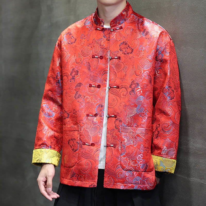 Frog-Button Chinese Tang Suit Stand Collar Long Shirt Men Jacket Clothing