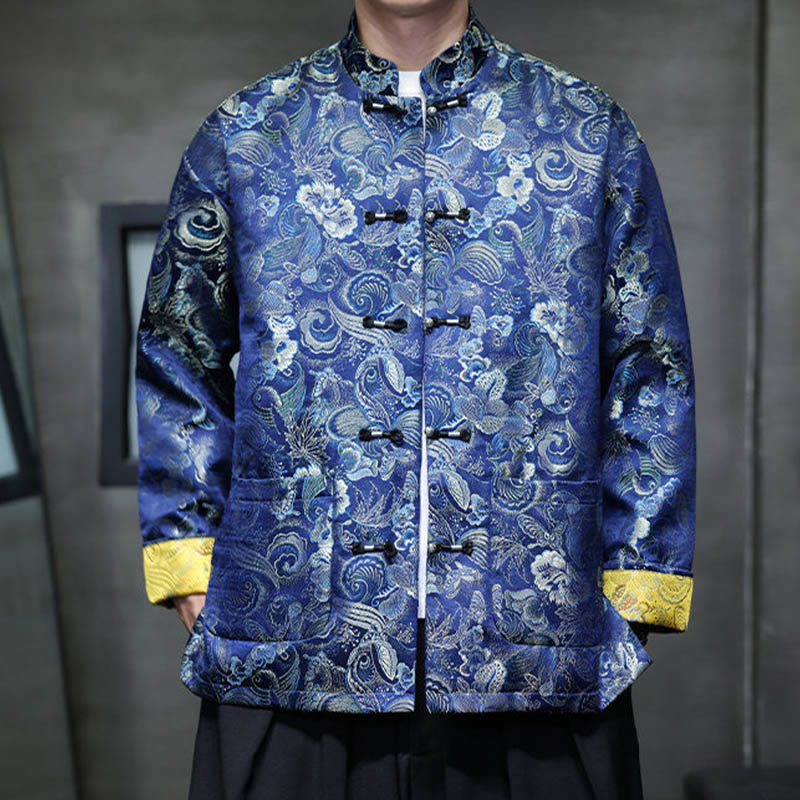Frog-Button Chinese Tang Suit Stand Collar Long Shirt Men Jacket Clothing
