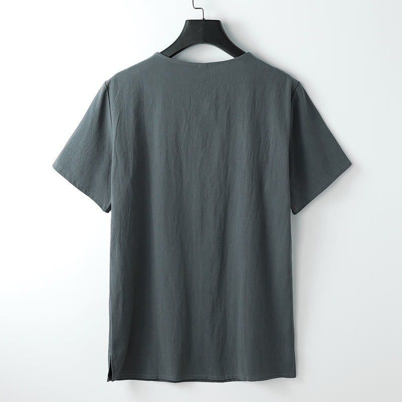 Breathable Linen Blend V-Neck Mindful Meditation T-Shirt