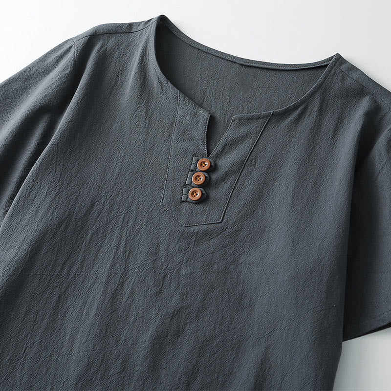 Breathable Linen Blend V-Neck Mindful Meditation T-Shirt