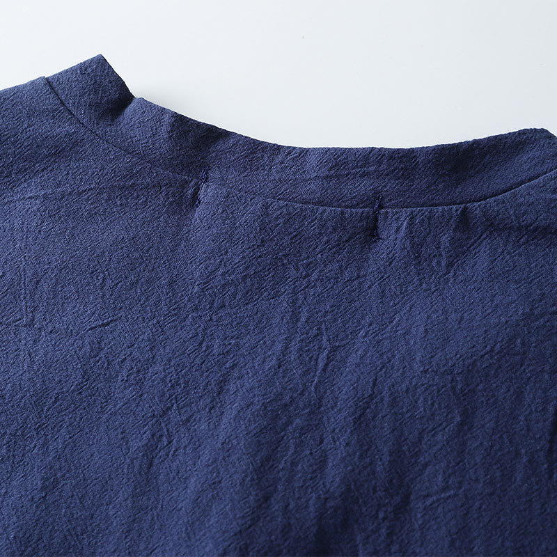 Breathable Linen Notched Neck Meditation Men's T-Shirt