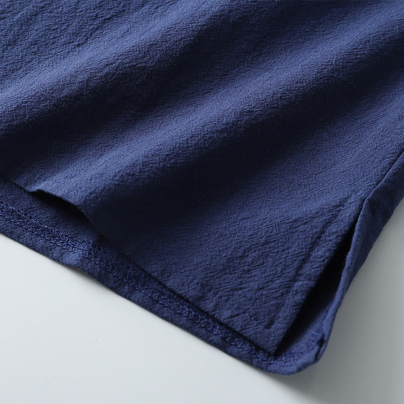 Breathable Linen Notched Neck Meditation Men's T-Shirt