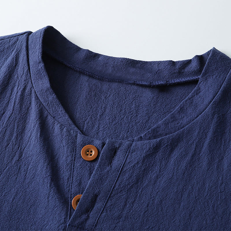 Breathable Linen Notched Neck Meditation Men's T-Shirt