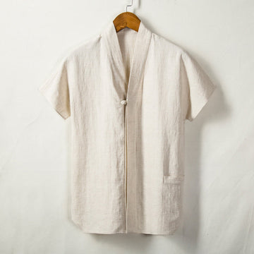 Breathable Cotton Linen V-Neck Grounding Cardigan Shirt