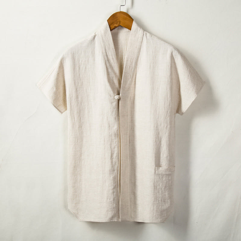 Breathable Cotton Linen V-Neck Grounding Cardigan Shirt