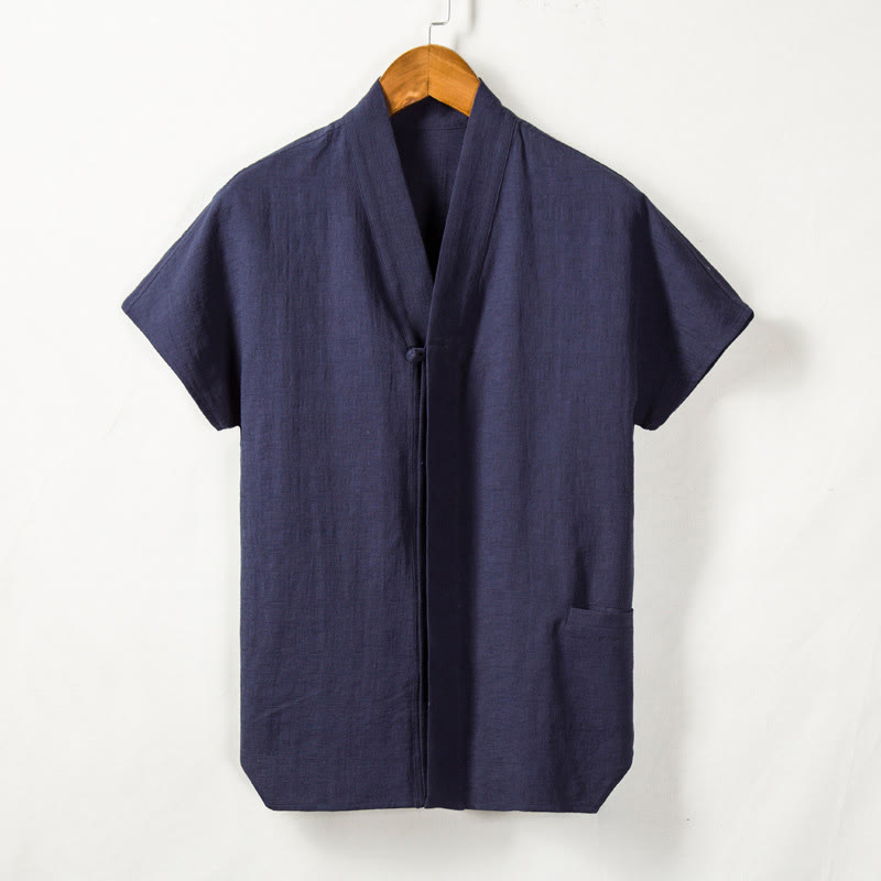 Breathable Cotton Linen V-Neck Grounding Cardigan Shirt