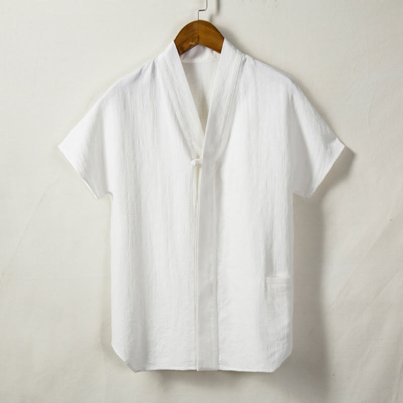 Breathable Cotton Linen V-Neck Grounding Cardigan Shirt