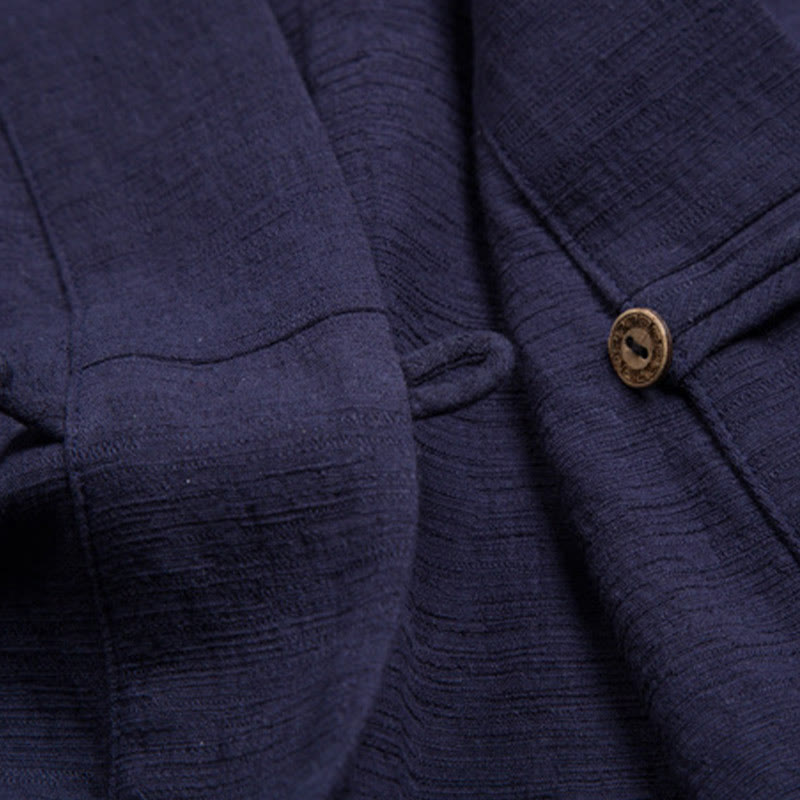 Breathable Cotton Linen V-Neck Grounding Cardigan Shirt