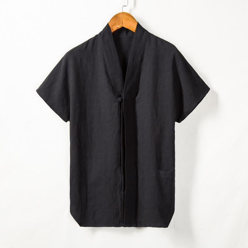 Breathable Cotton Linen V-Neck Grounding Cardigan Shirt