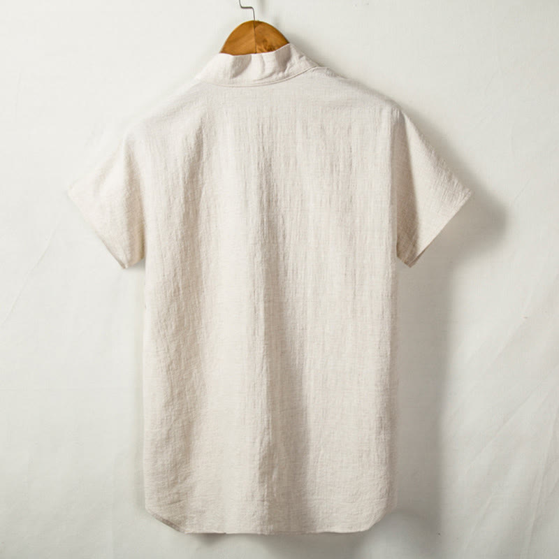 Breathable Cotton Linen V-Neck Grounding Cardigan Shirt
