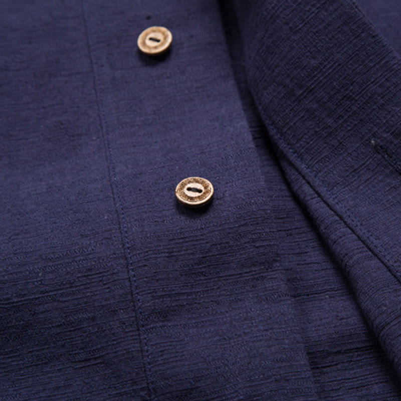 Breathable Cotton Linen V-Neck Grounding Cardigan Shirt
