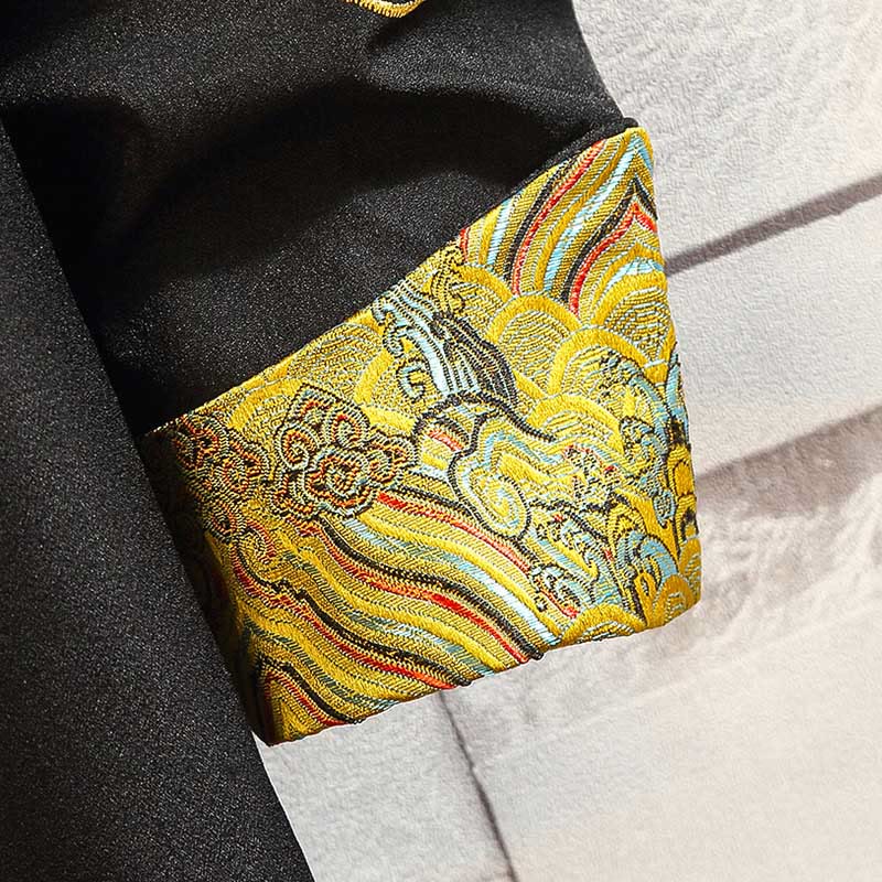 Embroider Dragon Phoenix Casual Frog-button Cotton Men's Jacket Shirt Clothing