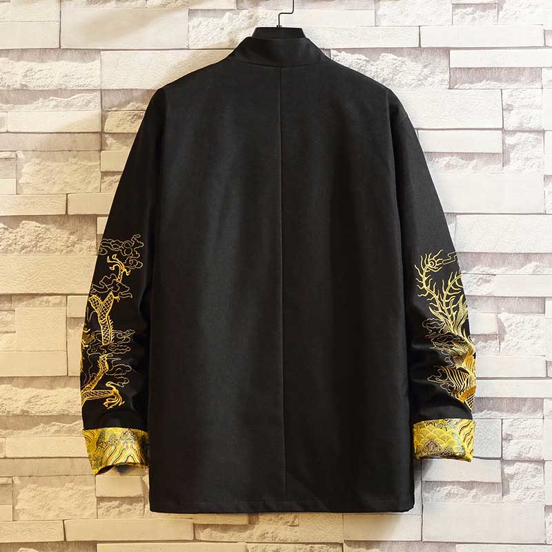 Embroider Dragon Phoenix Casual Frog-button Cotton Men's Jacket Shirt Clothing