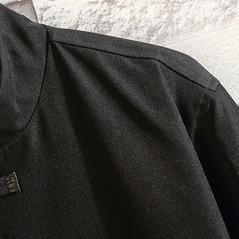 Embroider Dragon Phoenix Casual Frog-button Cotton Men's Jacket Shirt Clothing